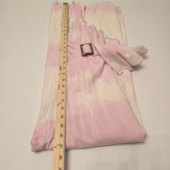 Venus Babydoll Jumpsuit Sz 2 Pink Tie Dye Cotton Linen Wide Leg Beach Vacation - Picture 9 of 11